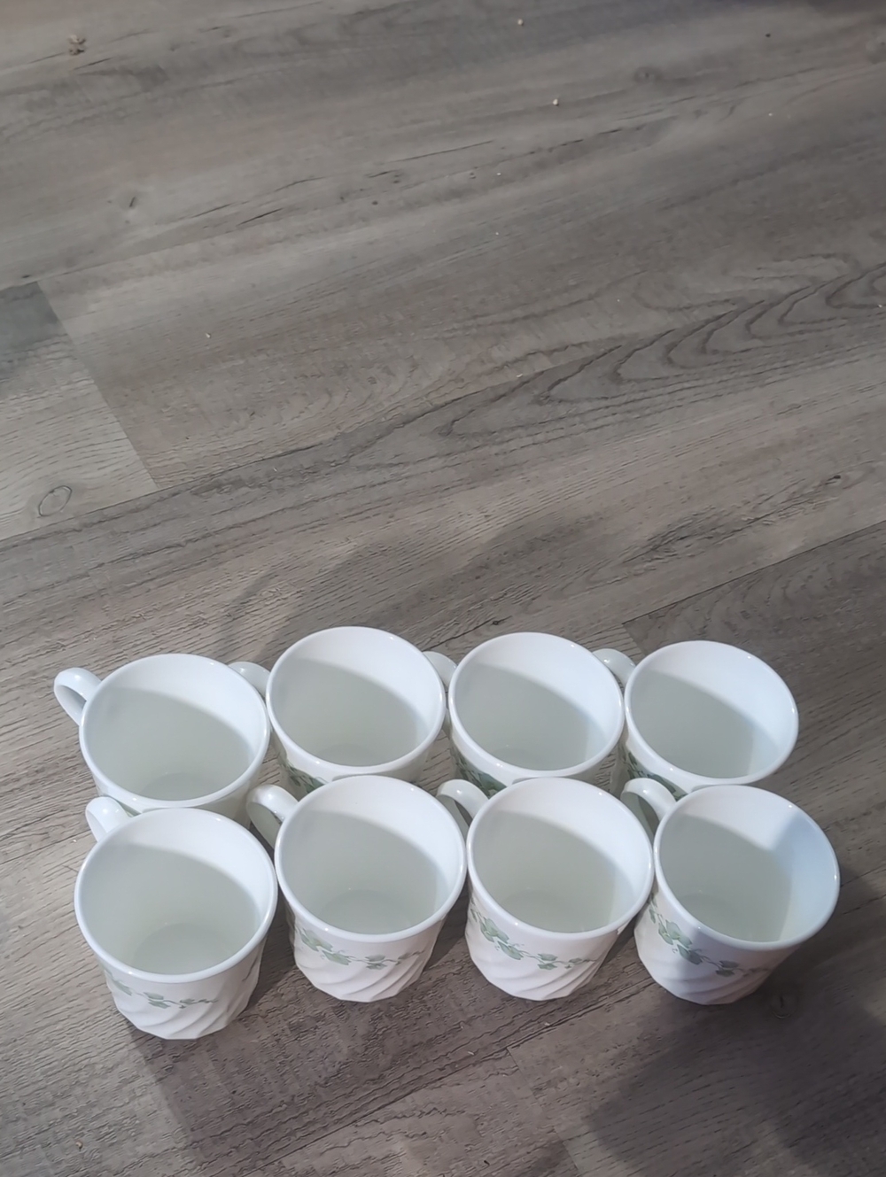 Vintage Corelle Callaway Green Ivy Swirl Coffee Mugs - Set of 8 EXCELLENT